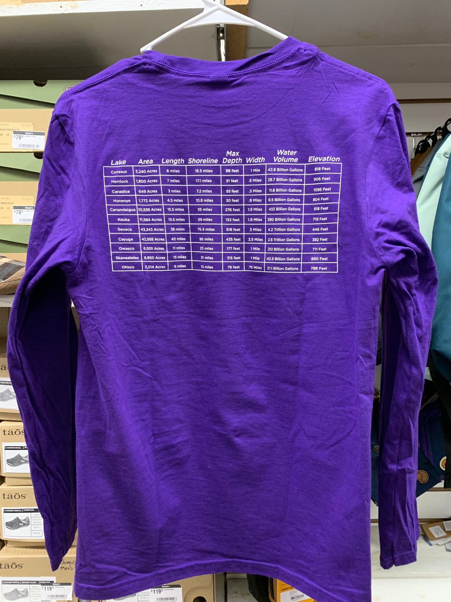 Finger Lakes Map Long Sleeve T-Shirt